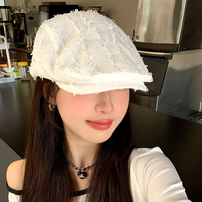 Japanese Personality Forward Hat Sweet Cute Newsboy Hat Summer and Autumn All-match Beret Niche Funny Painter Hat Children