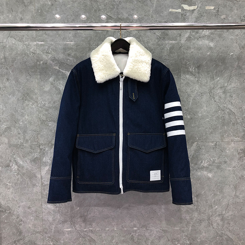 Dongguan brand factory direct sales tb down jacket new four-bar lapel loose zipper Denim thickened coat