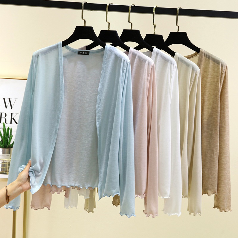 Spring and Summer New Cardigan Women's Thin Long-sleeved Shawl All-match Small Coat Cotton Sun-protective Clothing Air-conditioning Shirt plus size Top