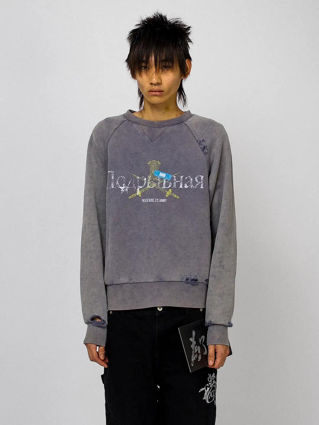 Roman Kaiser 24Fw Cavalry Regiment Band-Aid Sun-Dried Distressed Sweatshirt