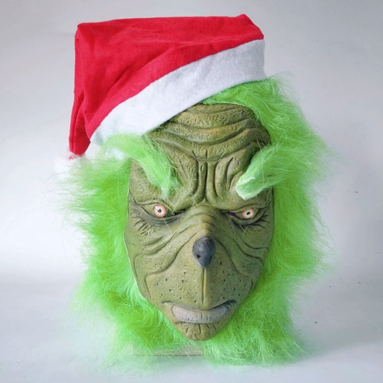 Christmas Grinch Mask Christmas Funny Props Prank Headgear cosplay Green Hair Monster Grinch Mask