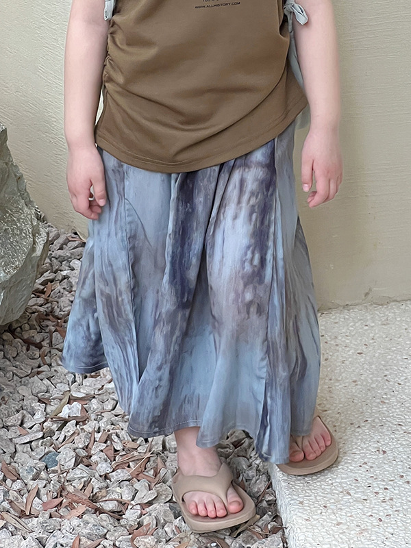 Girls' Korean-Style Princess Dress 2026 Summer New Fashion Children's Trendy Ink Wash Half-Skirt for Older Children, Thin and Trendy