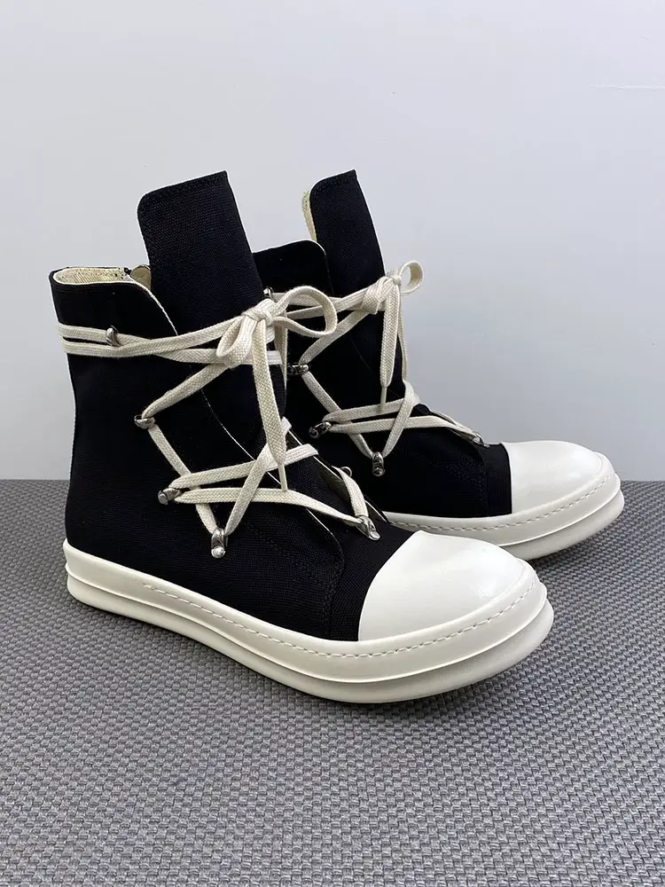Trendy Easiest for match Canvas Shoes Ro High-Top Shoes for Men with Five-Pointed Star Hexagonal Straps Thick Sole Height Increase Easiest for match Casual Short Boots for Women
