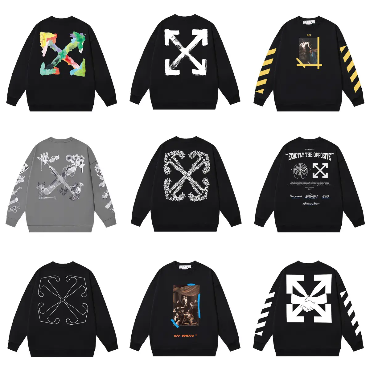 Spring and Autumn Trendy Brand Crew Neck Sweatshirt for Men and Women, New Ow Arrow Oil Painting Simple Print Pullover Terry Style