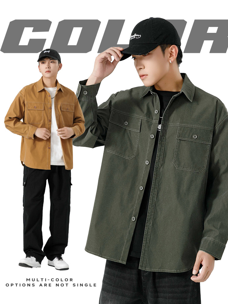New Style Shirt Jacket American Retro Heavy-Duty Washed Vintage Work Shirt Jacket Imitation Cotton Trendy Men's Shirt