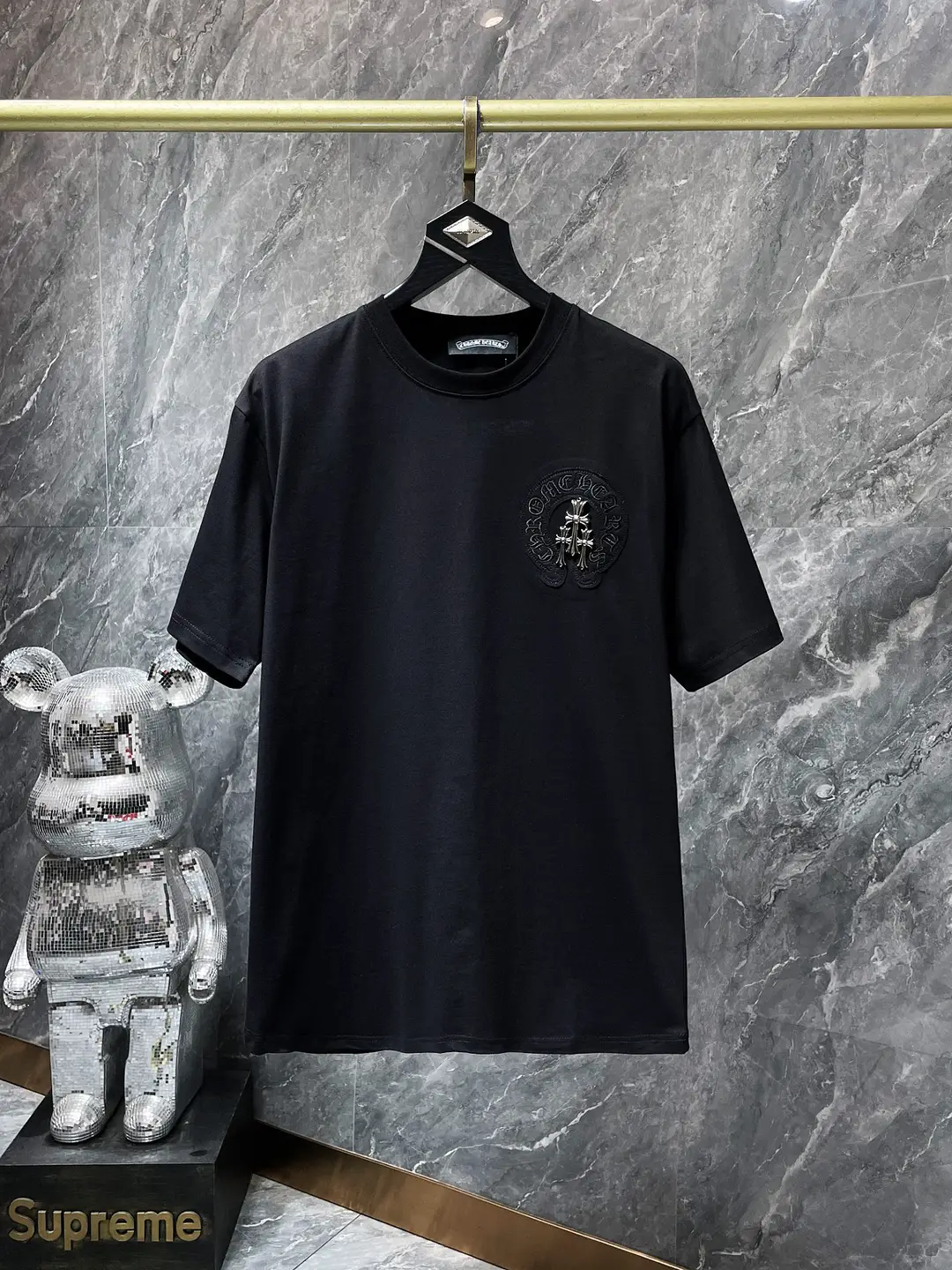 24 Cross-Border Correct Version Chromehearts High-Quality Horseshoe Sanskrit Round Neck T-Shirt Short T-Sleeve Versatile
