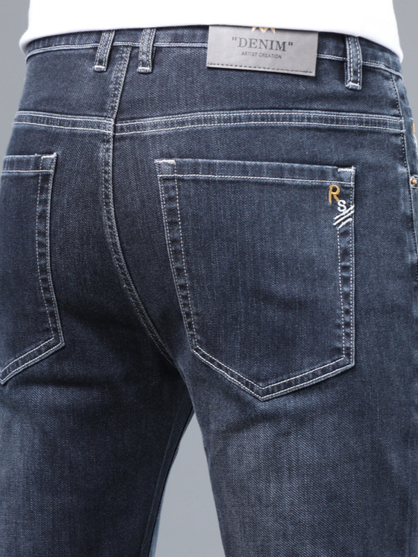 Spring and Summer New High-End Men's Jeans, Slim Fit, Stretchy, Straight-Leg, Thin Casual Pants for Young Men