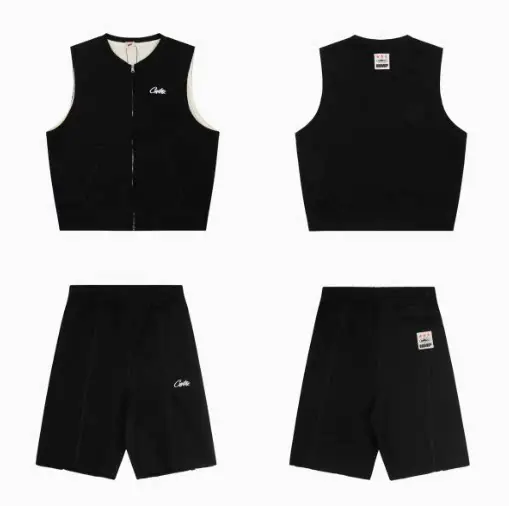 Corteiz Simple Embroidered Letter High Street Style Cardigan Sleeveless Vest Casual Fleece Shorts Set for Men ins