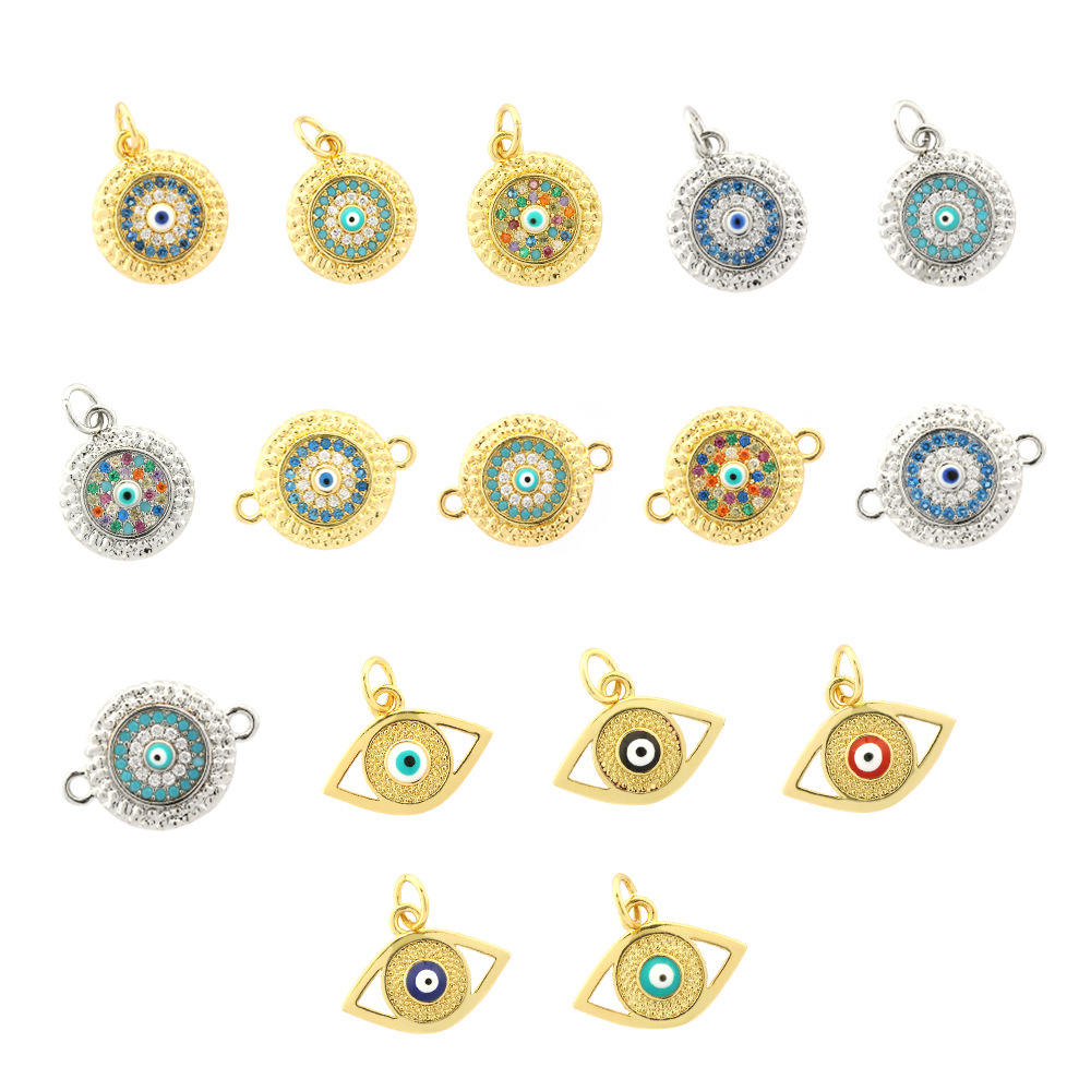 European and American Hot Devil's Eye Pendant Copper Plated Real Gold Enamel Pendant with Zircon Diy Blue Eye Accessories