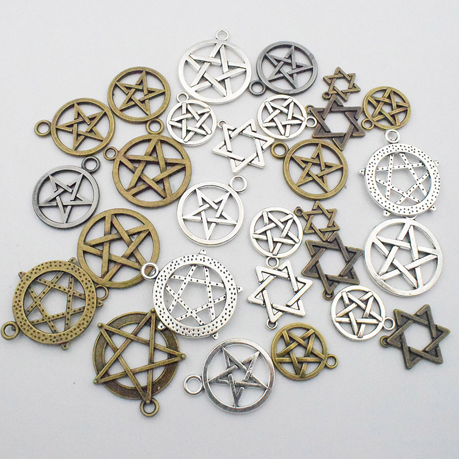 Zhongfan DIY Jewelry Accessories Vintage Alloy Tarot Card Pendant Five-Pointed Star Celestial Power Necklace Bracelet Charm