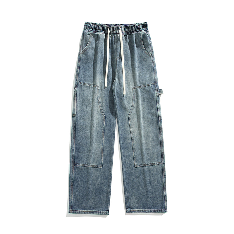 American Style Tooling Jeans Men's Retro Old Washed Loose Straight Pants Spring and Autumn New High Street Multi-Bag Men's Pants