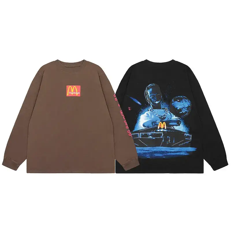 Travis Scott X Hiroshi Fujiwara Collaboration Mcdonald's Lightning Graffiti Print Long Sleeve T-Shirt Trendy Brand ins