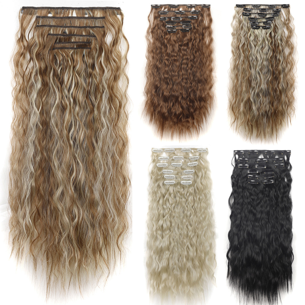 Wig clip hair extension piece chemical fiber high temperature silk long straight hair seamless wig piece 16 card hair six-piece set