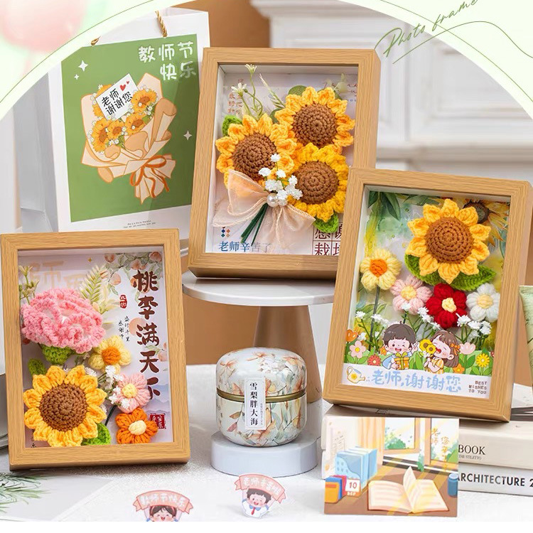 Teacher's Day Gift Finished Bouquet Greeting Card for Teachers and Students Creative Gift Card Sticky Flower Reverse Message Thank You