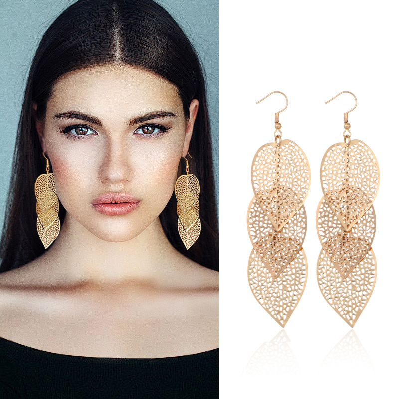 European and American Fashion Long Hollow Leaves Earrings Baroque Greek Bride Vintage Bohemian Earrings