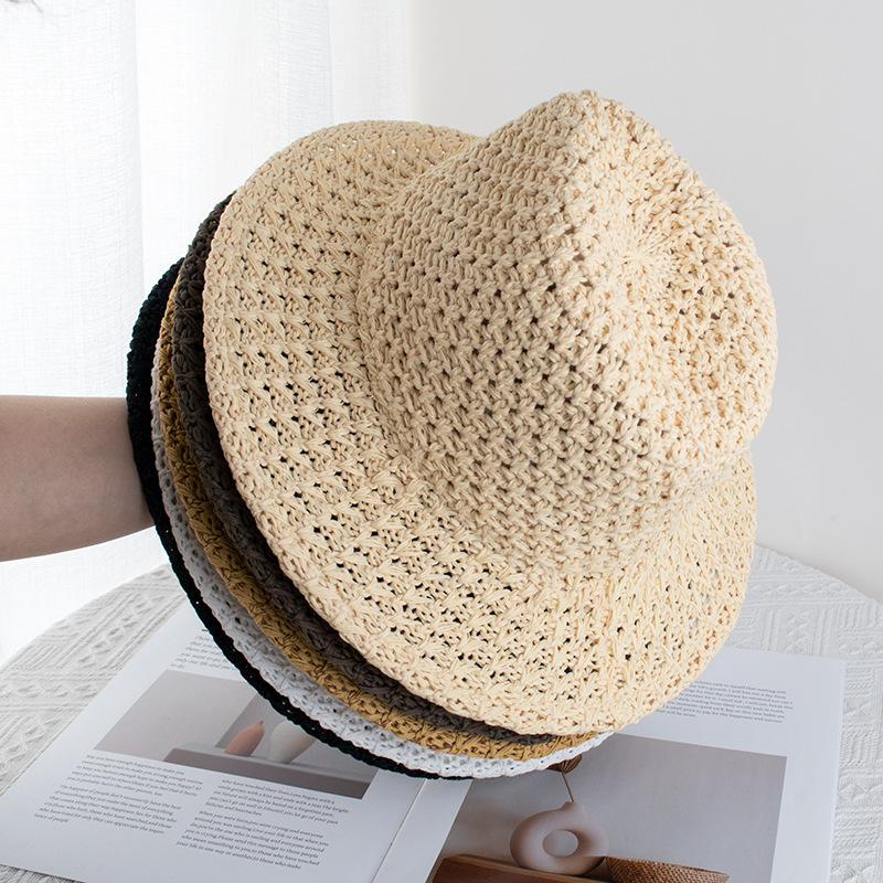 Hollow Panama Straw Hat Women's Summer Seaside Holiday Beach Hat Sunscreen Sunshade Travel Straw Jazz Hat Tide