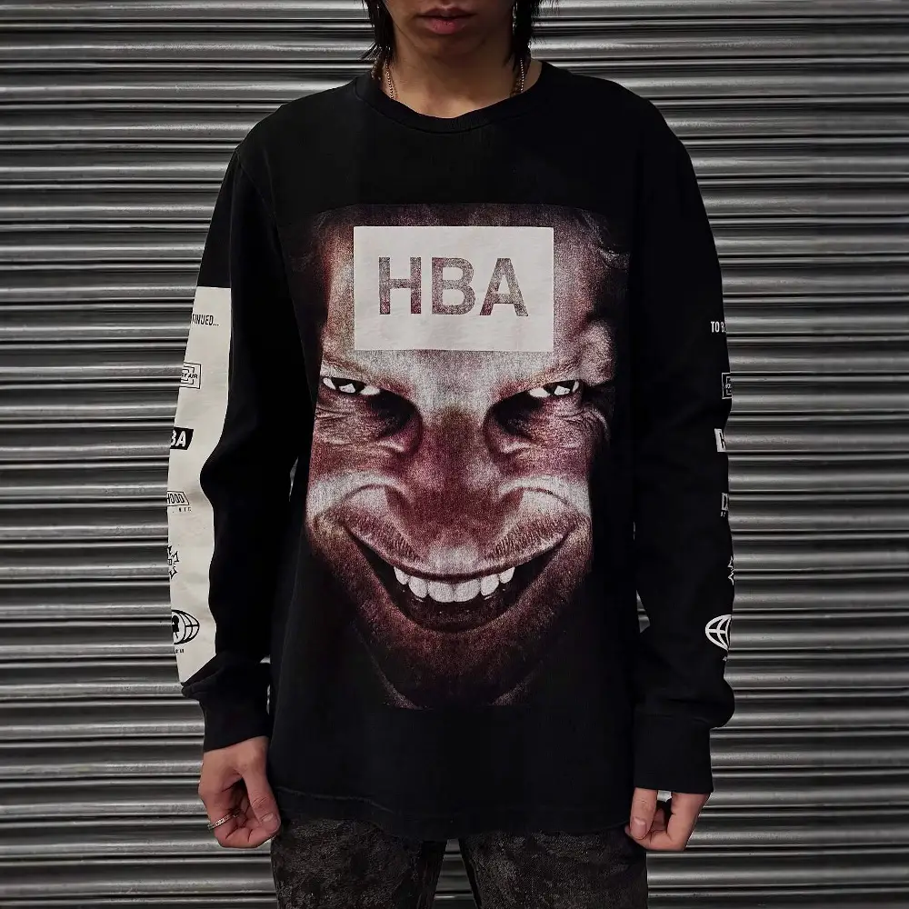 Europe and the United States dark horror spoof wind character pattern printing men and women with fall pullover bottoming shirt
