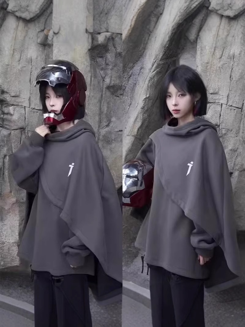 Foreign Trade Japanese Spring and Autumn Functional Heavy-weight High Collar Cloak for Men and Women Fake Two-piece Pullover Cloak Sweatshirt Cross-border Jacket