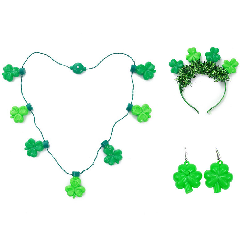 Coolity St. Parker Festival 7Led Lamp Clover Luminous Necklace Earrings Haired Headband Set