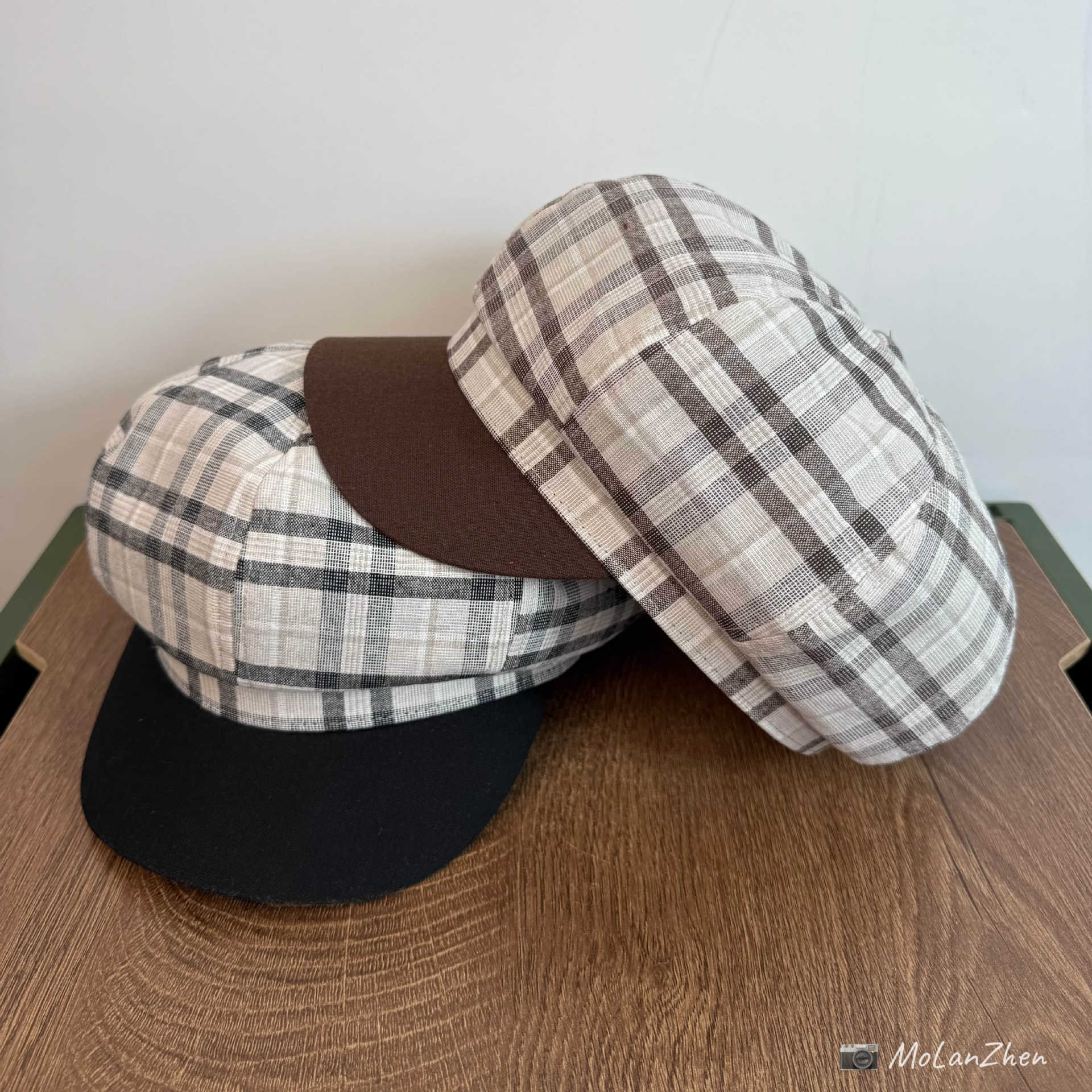 Japanese-Style Versatile Spring and Summer Thin High-Quality Plaid Octagonal Hat British Style Beret for Women Sun Protection Travel Hat