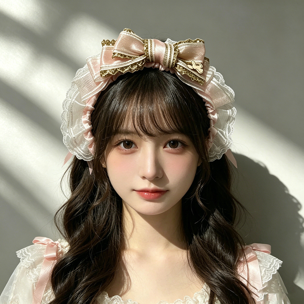 New Japanese-Style Sweet Girl Lolita Hair Accessories Lace Bow Headband Girly Lolita Tea Party Accessories