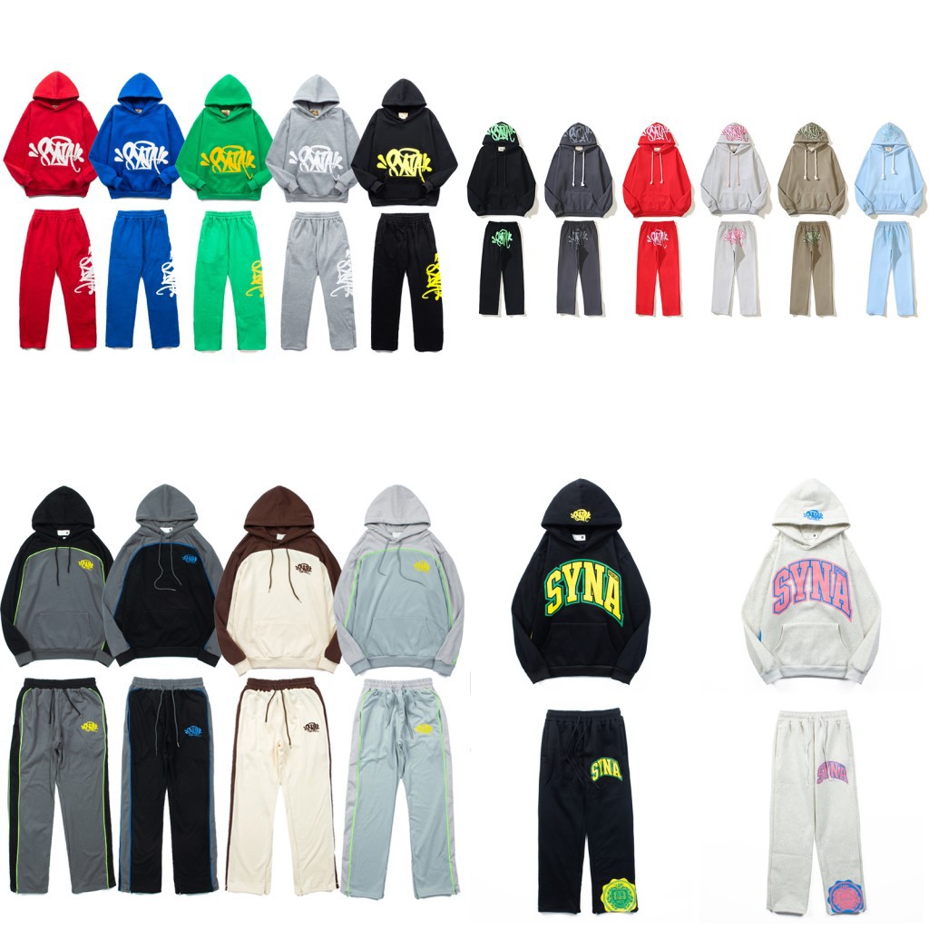 American-Style Synaworld Printed Hooded Sweatshirt and Sweatpants, Trendy Brand Loose Casual Sports Suit for Men and Women Couples