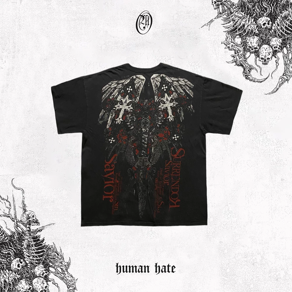 Dark Style Affliction Cross Gothic Lettering Xtreme Punk Outfits Vintage Short-Sleeve T-Shirt