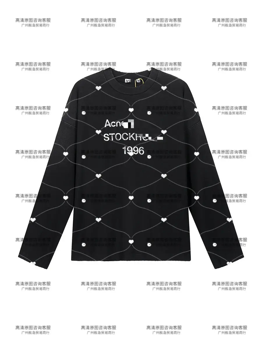 Fashionable Brand Ac1996 Washed, Frayed and Distressed Letter Printed High Street Long-Sleeved Loose Cross-Border T-Shirts for Men and Women Couples