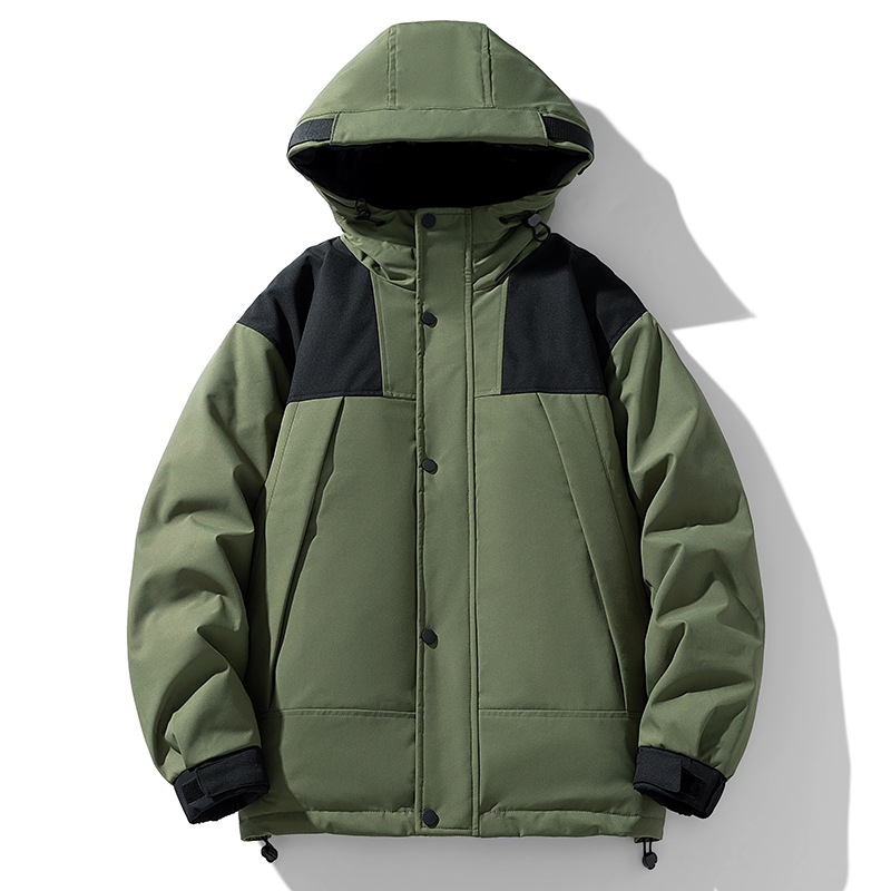 2024 Winter New Down Jacket Tooling Stitching White Duck Down Down Fashion Brand Hong Kong Style Hooded Jacket