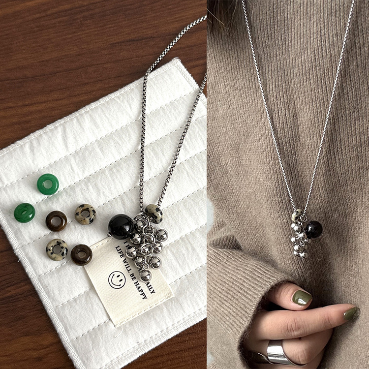 Small Blogger Same Style Tiger Eye Titanium Steel Grape String Round Ball Design All-match Woolen Chain Instagram Style Fashion Necklace