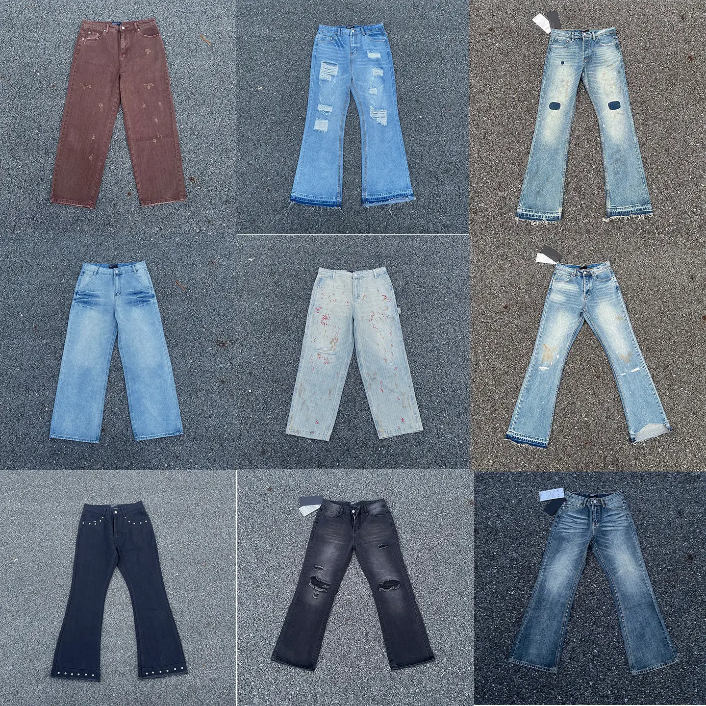 Rich second-generation vintage washed distressed straight leg jeans, American vintage loose casual niche