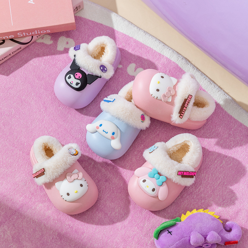 Sanrio children's bag with cotton shoes winter new fleece-lined warm non-slip home indoor and outdoor wear detachable cotton mops