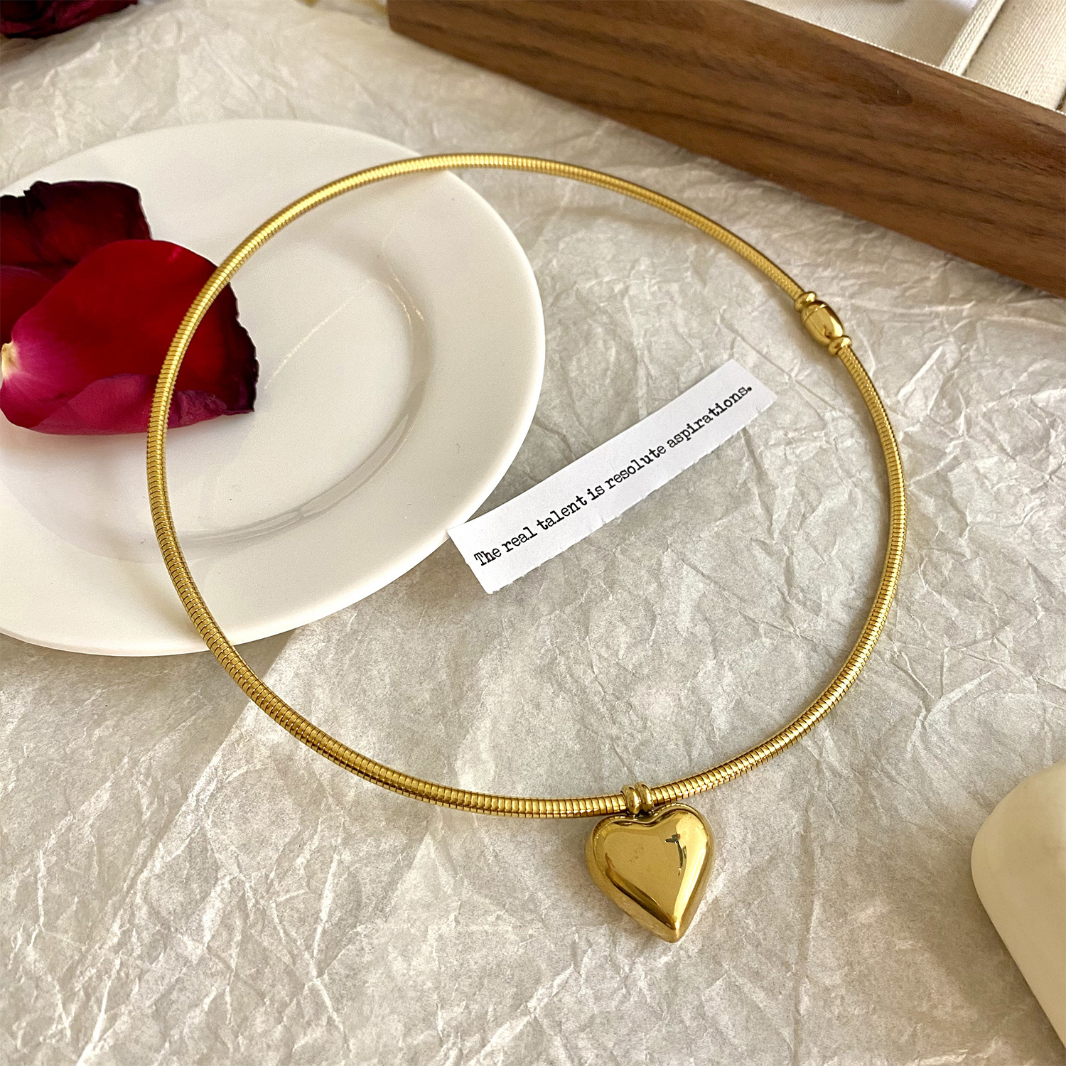 New Ins Style Titanium Steel Heart Pendant Collar Necklace Women's Simple Versatile High-End Neck Ring Necklace Clothing