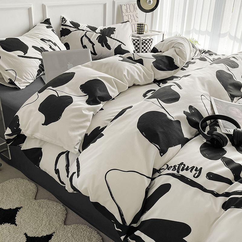 Nordic ins100% sanding thickened four-piece set gradient color student dormitory three-piece set bed sheet quilt cover 4