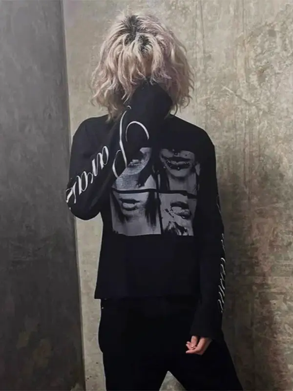 Y2K American Retro Millennium Letter Print T-Shirt Dark Style Street Punk Unisex Long-Sleeved Top