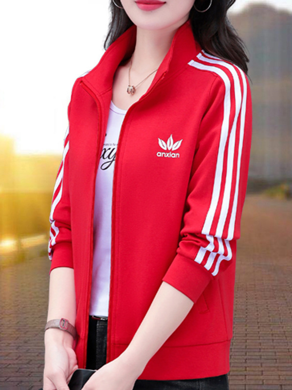 Red Sports Short Jacket for Women, Spring and Autumn 2026 New Thin Cardigan with Stand Collar, Casual Stylish Versatile Top