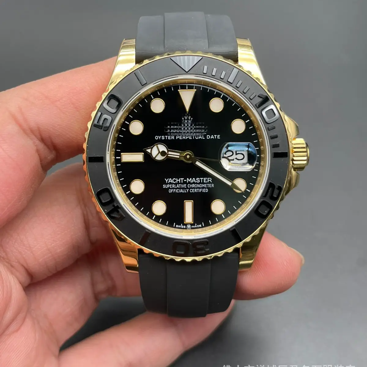 Rolex Yacht-Master Gold Black Rubber Strap Watch