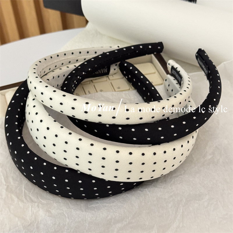 Internet Celebrity Explosion Wave Dot Black and White Fabric Sponge Hair Band Female High Cranial Top Show Face Small Head Band Temperament Out-of-the-way Hair Card