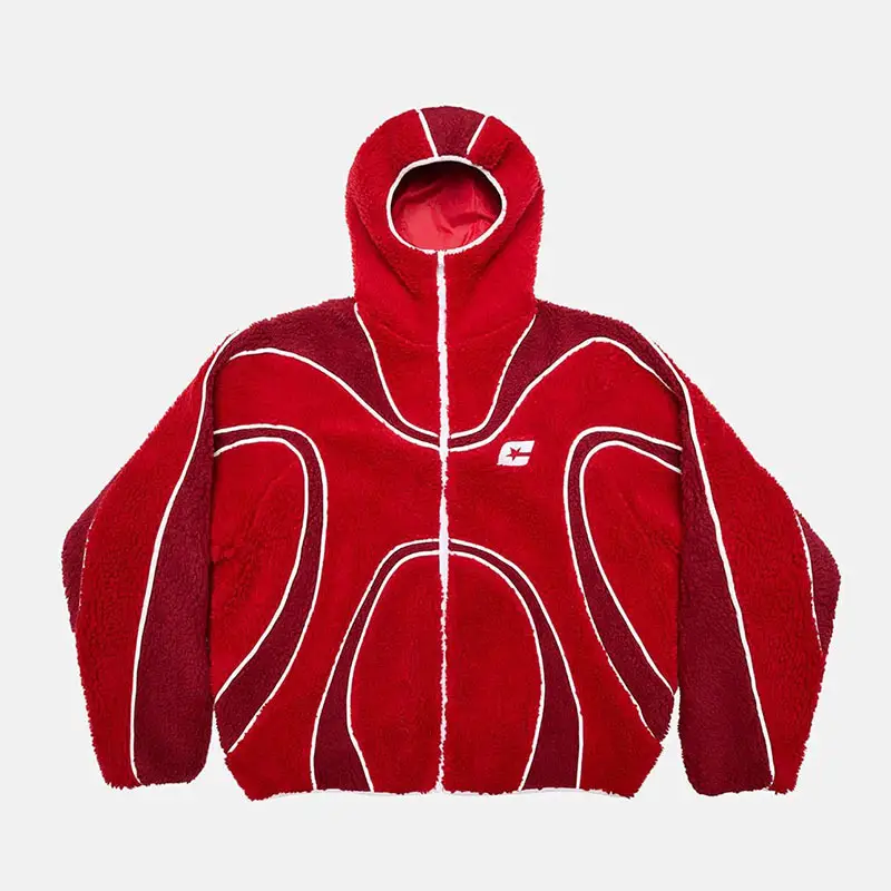Foreign Trade Autumn and Winter Polar Fleece Fashion Contrasting Color Cartoon Embroidered Zipper Sweatshirt Warm Men's and Women's Loose Street Hoodie
