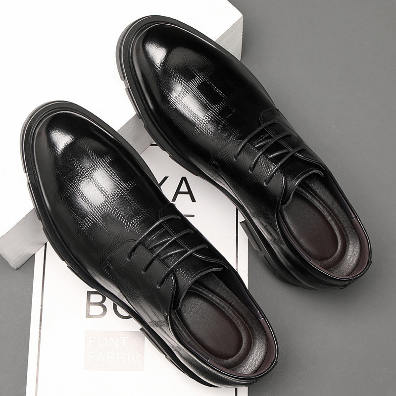 Men's Leather Shoes Top Layer Cowhide Business Formal Thick Sole Heightening Shoes British Style Genuine Leather Round Toe Wedding Photo Men's Shoes