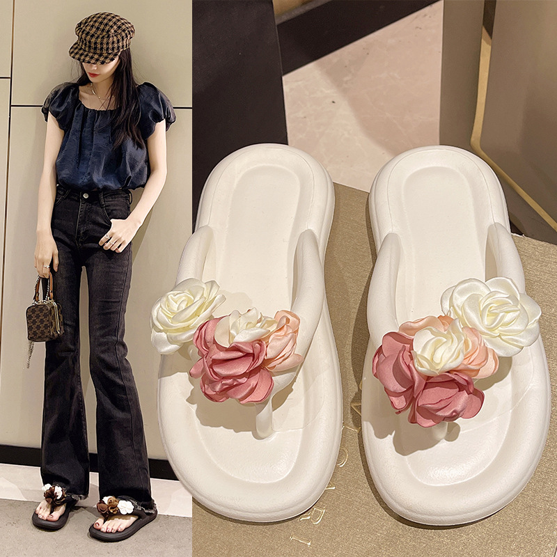 Cute Summer Non-Slip Slippers, Fashionable Flower Flip-Flops for Women, Non-Slip Thick-Soled Beach Sandals for Women