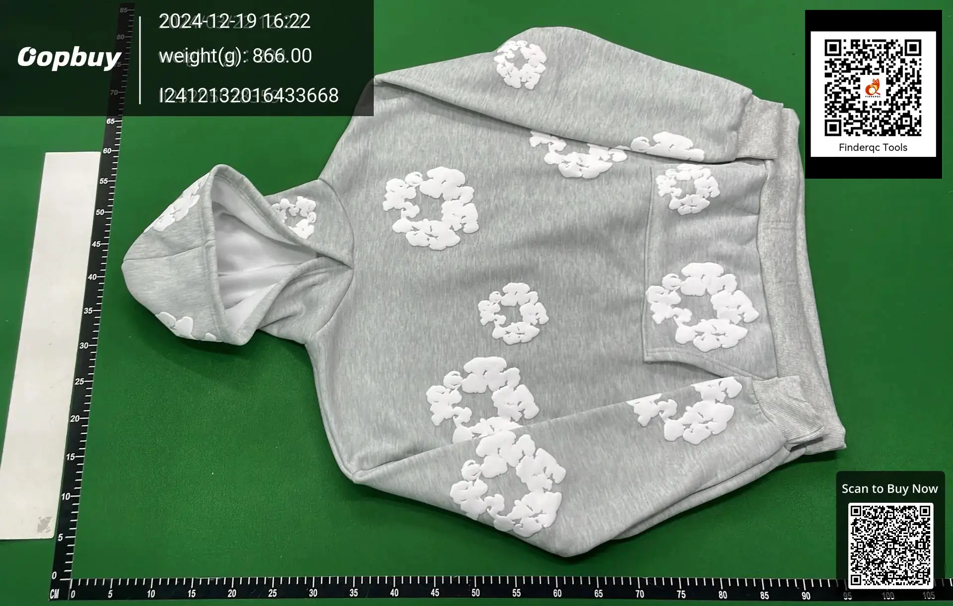 Grey Hoodie with White Cloud Appliques