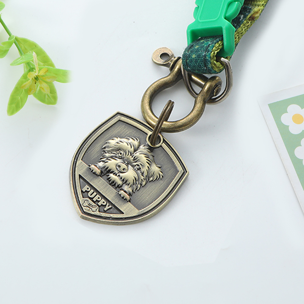 Hot sale ancient bronze shield dog tag decorations pet collar pendant laser lettering ins retro style anti-loss card