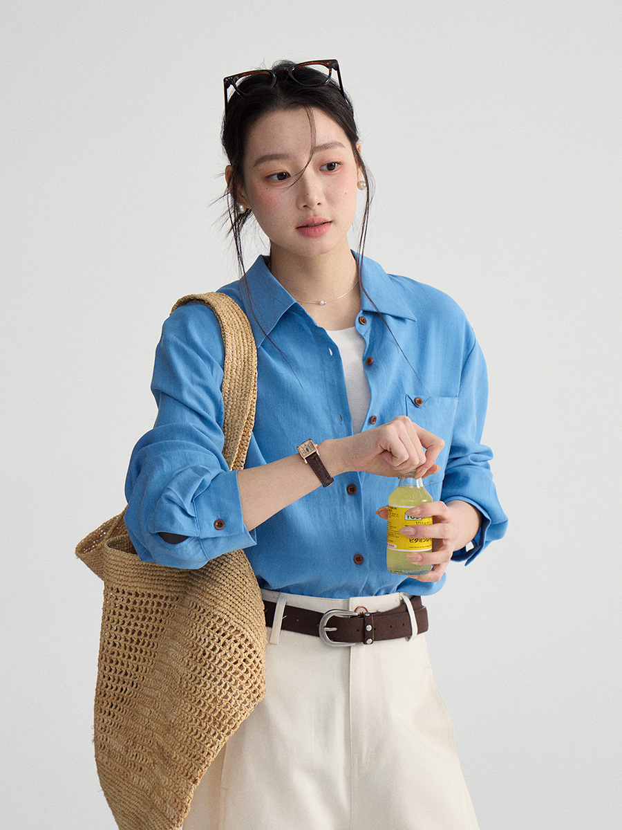 [Cool Blue Ocean Bubbles] Goming Korean Style Work Clothing Casual Shirt for Women Spring New Long-Sleeved Top Dy001