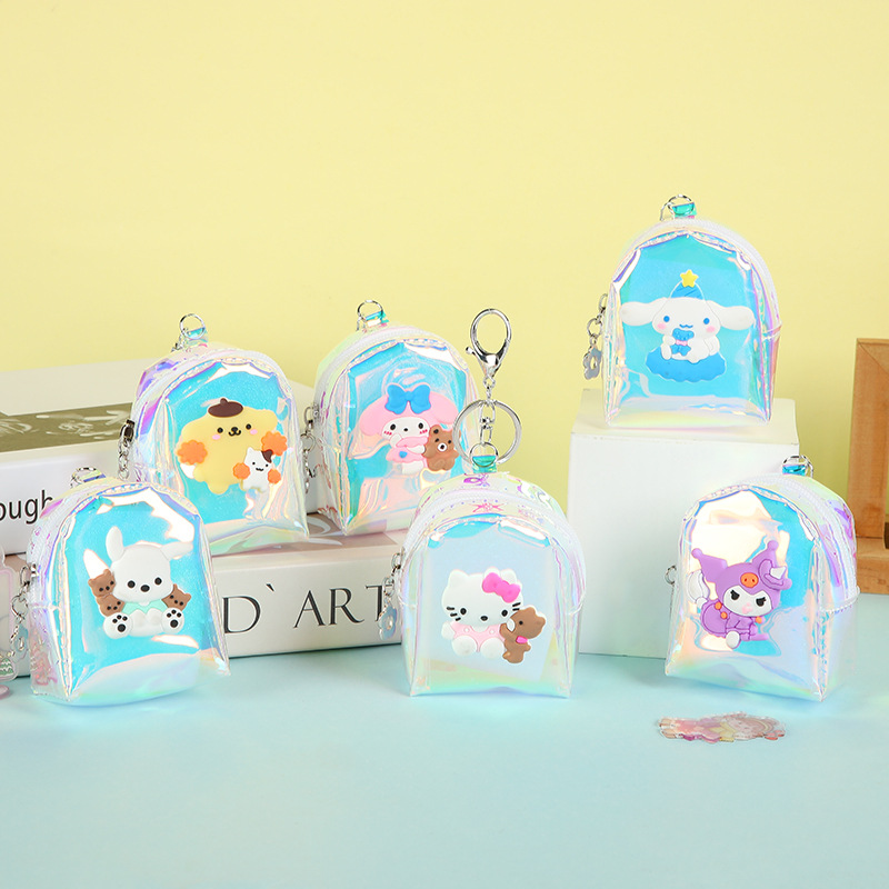 Korean style ins girl heart transparent jelly coin purse student portable mini key case cartoon cute coin bag