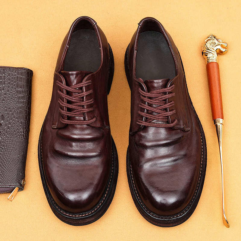 【Vip Exclusive】Genuine Leather Sole Horsehide Shoes, Washed Vintage Goodyear Handmade Big-Toe Derby Shoes, Top Layer Cowhide