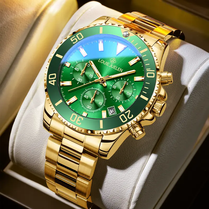 Louis Juelun Cross-Border Foreign Trade Watch, Genuine Three-Eye Men's Green Submariner Series, Luminous, Trendy, Waterproof, In-Stock Wholesale