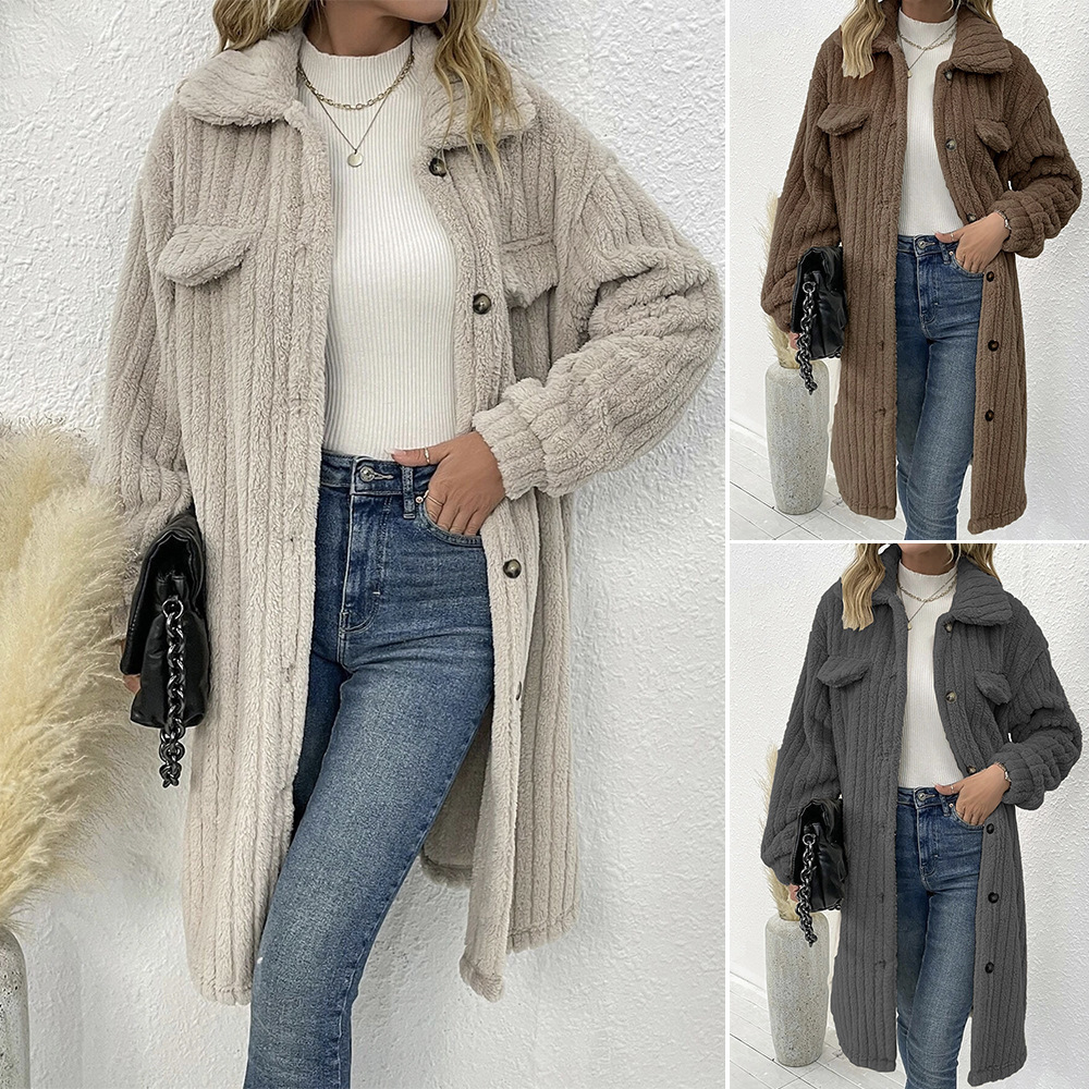 Rx6640 Autumn/Winter 2023 Amazon European and American Style Fur Collar Long-Sleeve Woolen Coat Top for Women, Elegant Style