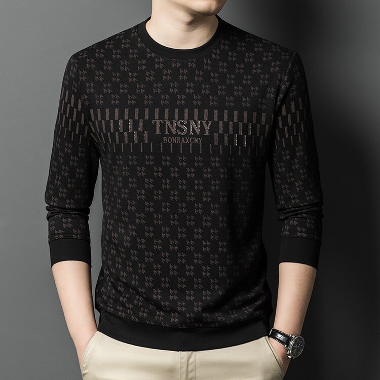 New Year's New Round Neck Long-Sleeved T-Shirt Sweatshirt for Men, Skin-Friendly, Breathable Pullover Top, Base Layer Shirt, Kashi Pai D
