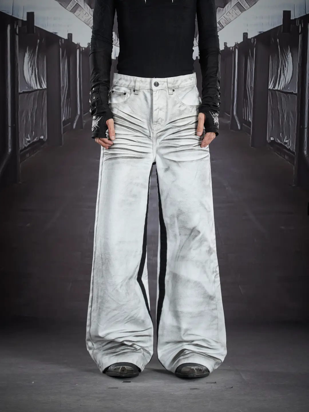 Uninhabited Island [New Product] Hand-Painted Whiskered Honeycomb Pattern, Versatile Patchwork Color-Block Straight-Leg Jeans for Men and Women